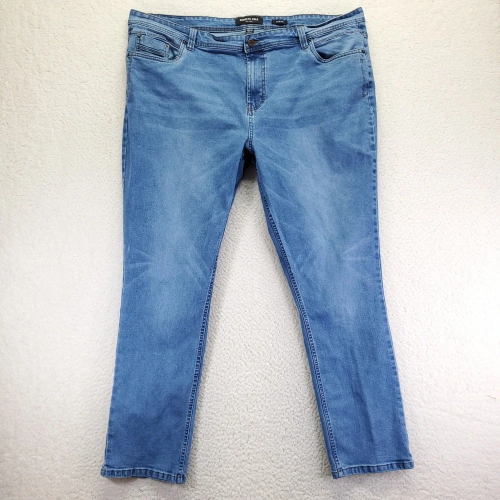 Kenneth Cole New York Mens Slim Fit Jeans 46x32 Blue Medium Wash Stretch Denim